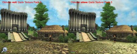 Qarls Texture Pack 3 im Vergleich: Spielezsenen aus Oblivion mit und ohne den Texturen Pack.