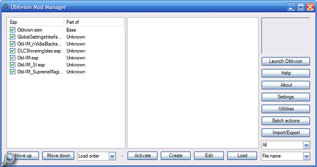 So zeigt dich Oblivion Mod Manager, wenn er noch keine omo-Datei erstellt und in sein Verzeichnis kopiert hat.
