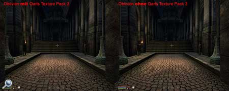 Qarls Texture Pack 3 im Vergleich: Spielezsenen aus Oblivion mit und ohne den Texturen Pack.