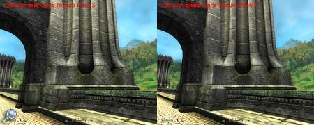 Qarls Texture Pack 3 im Vergleich: Spielezsenen aus Oblivion mit und ohne den Texturen Pack.